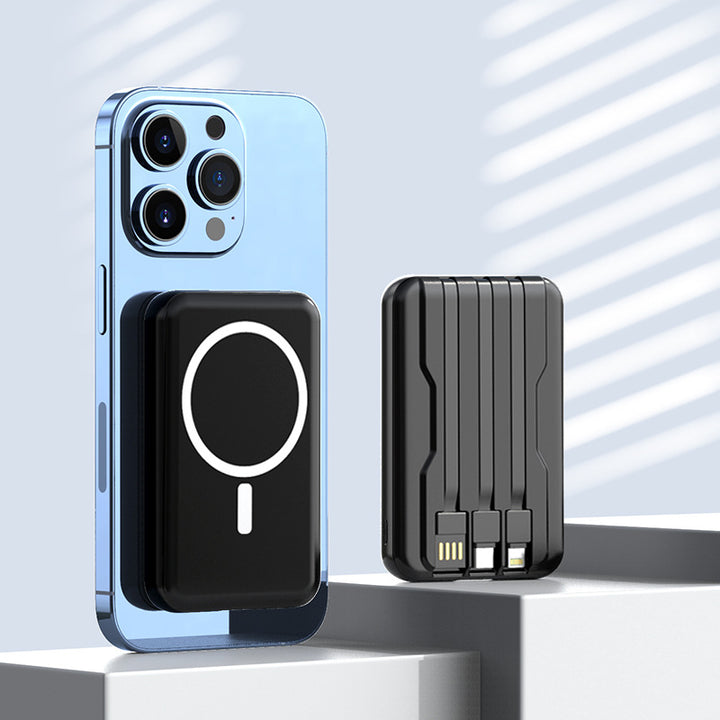 Portable Magsafe Powerbank with Integrated Charging Cable Bowlift