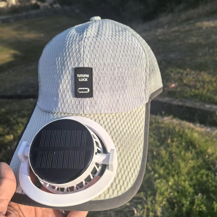 Solar-powered baseball cap with detachable solar fan and breathable honeycomb fabric Bowlift