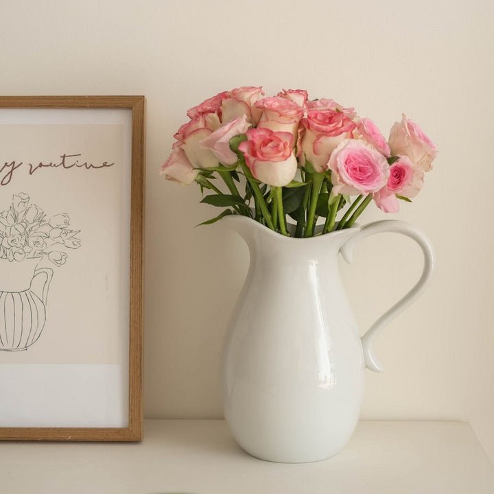 Decorative Ceramic Pitcher Vase for Fresh Flowers Tabletop Centerpiece