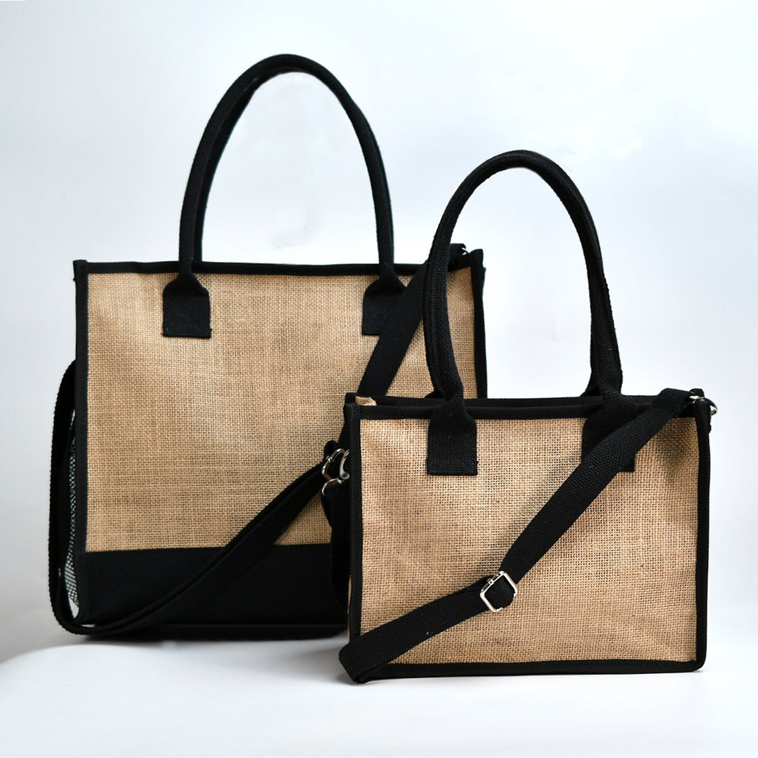 Spacious shopping bag made of sturdy jute with mesh side pockets Bowlift