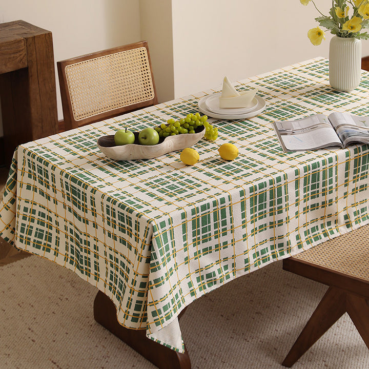 Rectangular coated tablecloth with checked plaid pattern and water-repellent surface Bowlift