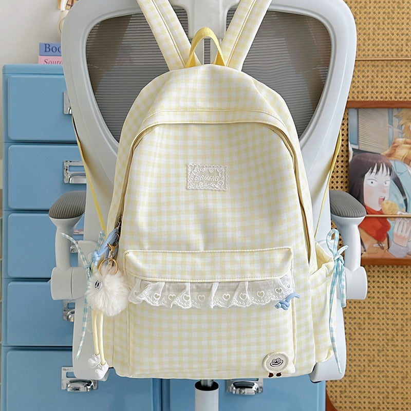 Cute Gingham Print Backpack Bowlift