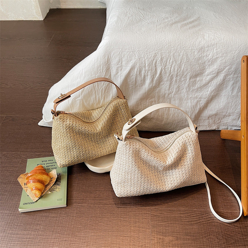 Elegant Straw Bag with Removable Shoulder Strap Bowlift