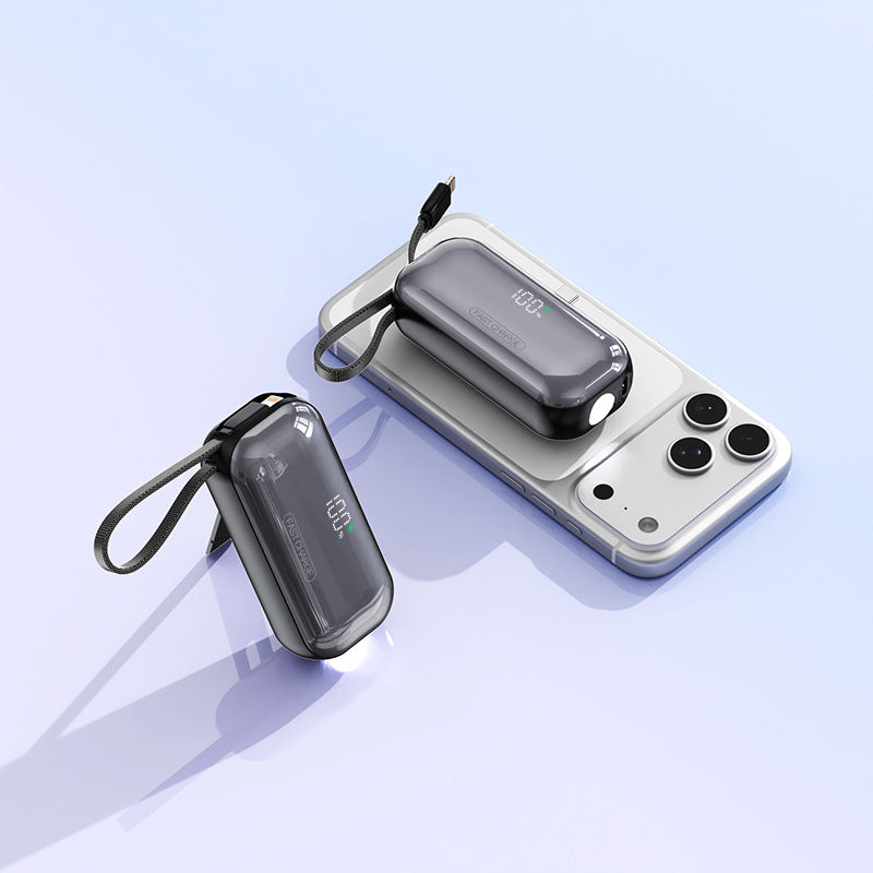 Portable power bank with integrated charging cable and LED charging status display Bowlift
