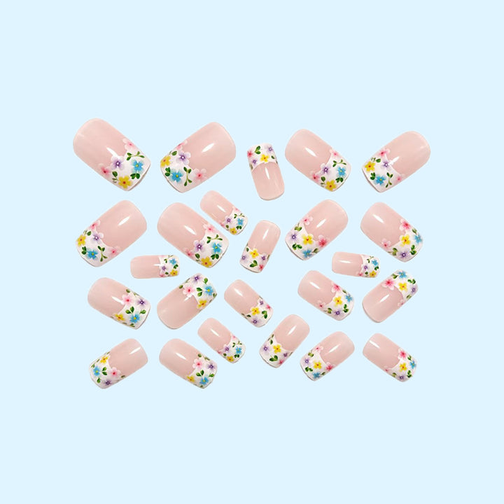 Artificial nails with floral designs and high-gloss finish Bowlift