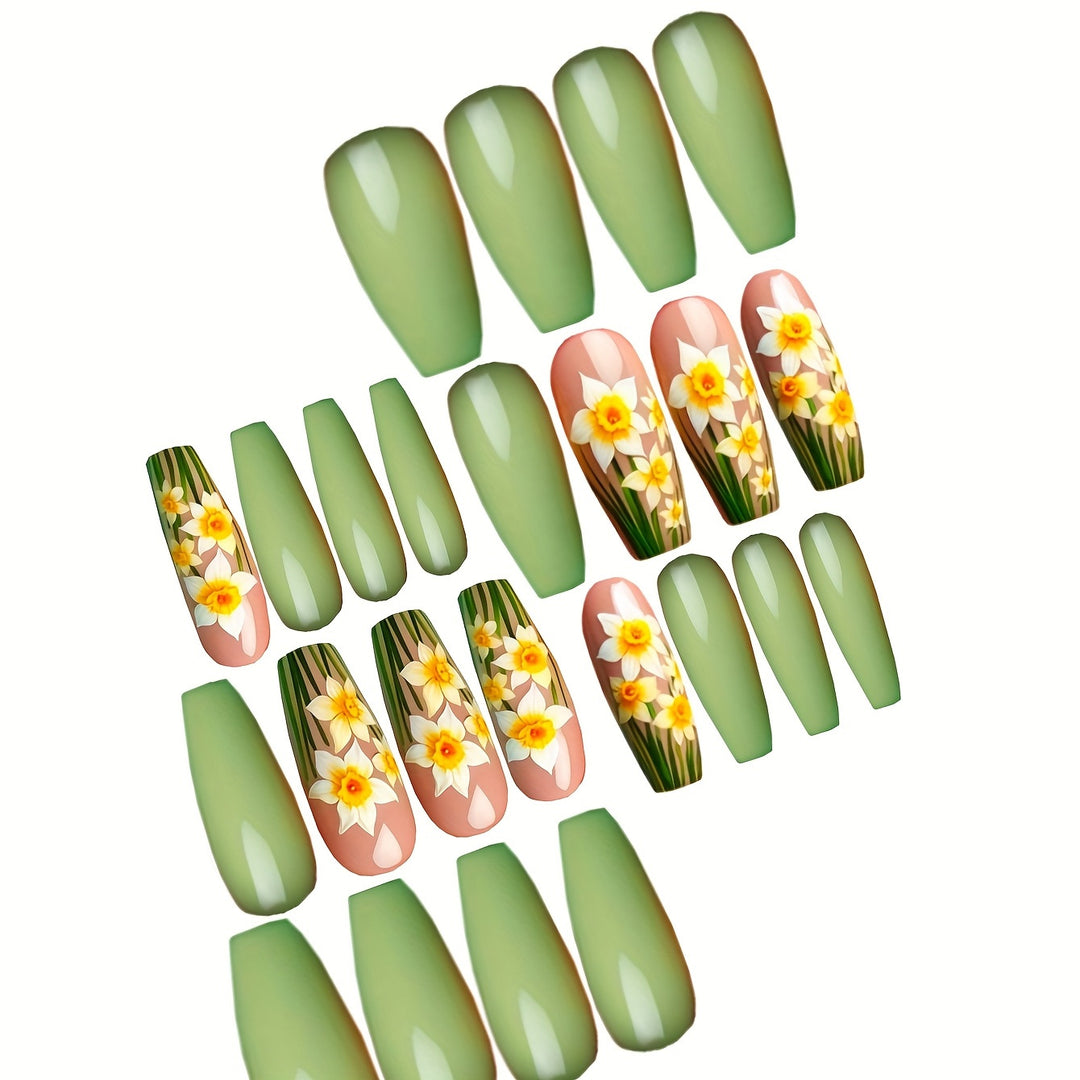 Floral Daffodil Press-On Nail Art Bowlift