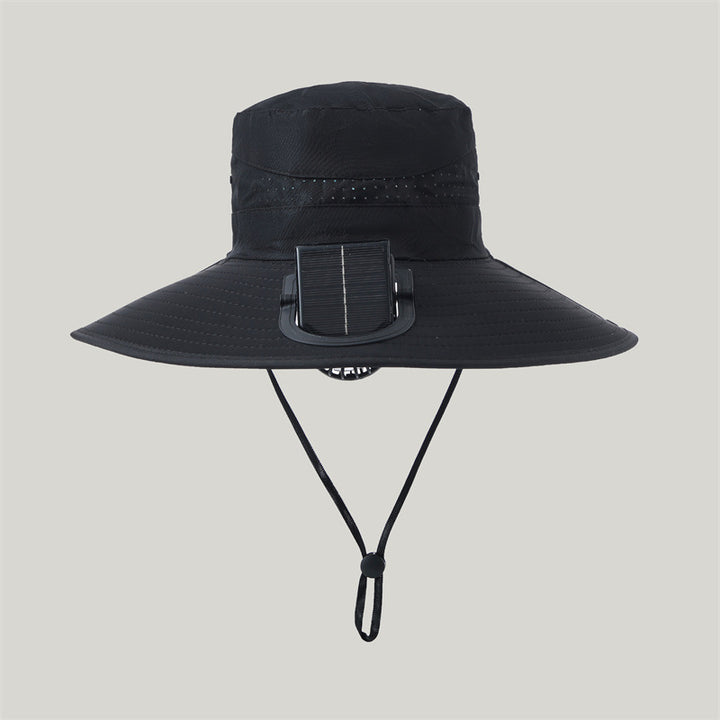 wide-brimmed outdoor sun hat with solar module, quiet mini fan, and adjustable chin strap Bowlift