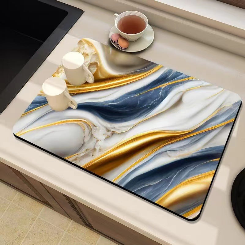 Marble-Inspired Kitchen Counter Mat Bowlift