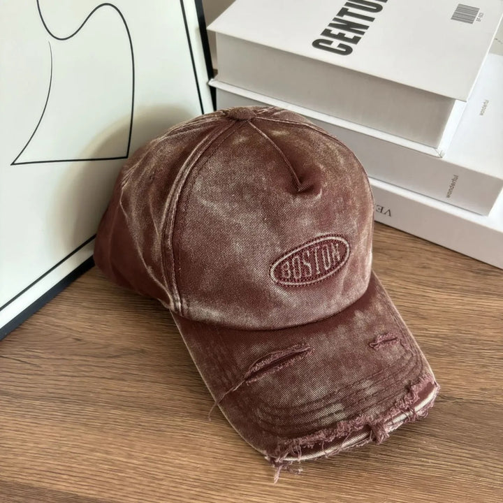 Men's Distressed Denim Effect Baseball Cap Bowlift