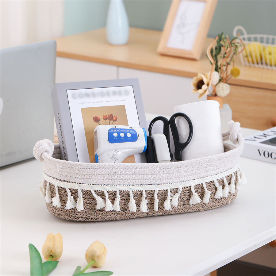 Women Decorative Storage Basket with Fringe Decoration Bowlift