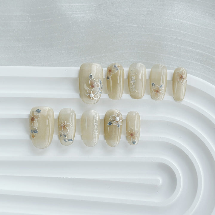 Artistic Press-On Nail Art Set with Heart and Celestial Designs