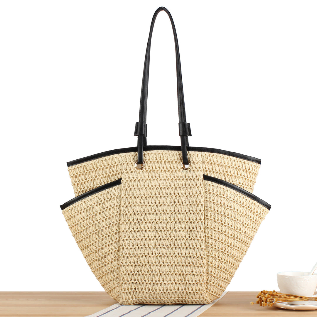 Braided Beach Bag with Elegant Leather Accent Bowlift