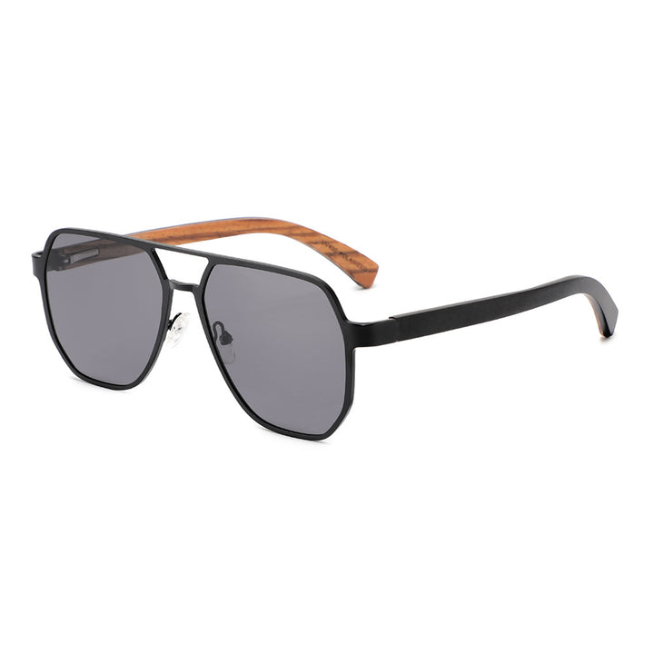 Rimless oversized cat eye polarized sunglasses with wood-effect temples Bowlift