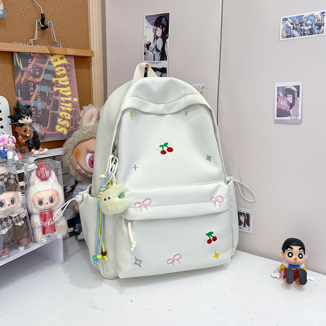 Cute Illustrated Cherry-Embellished Backpack Bowlift