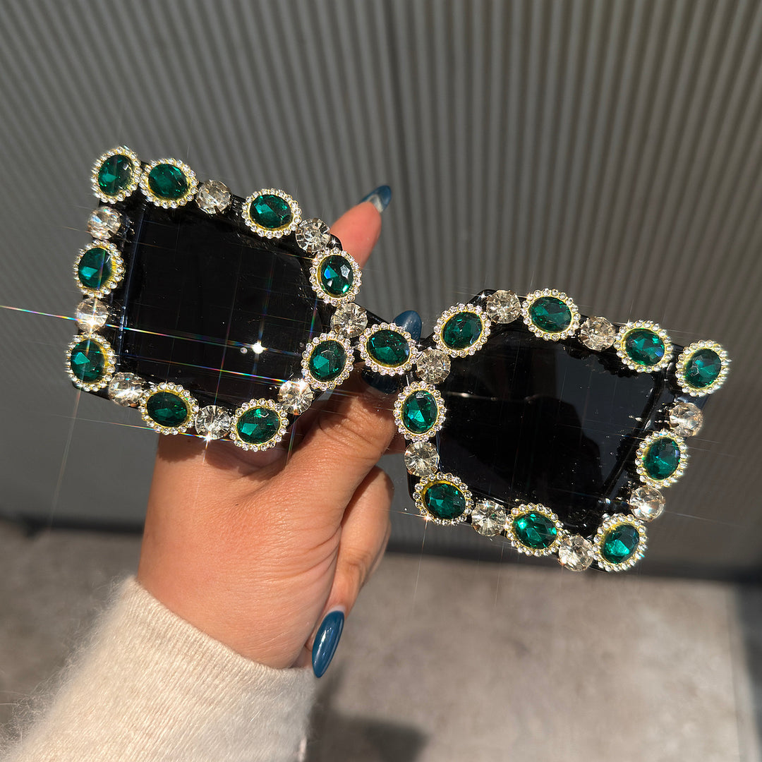 Ladies Glamorous Designer Sunglasses with Rhinestone-Embellished Frame Bowlift