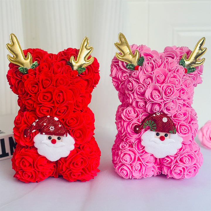 Foam Rose Teddy Bear Gift Sculpture With Satin Ribbon Bow