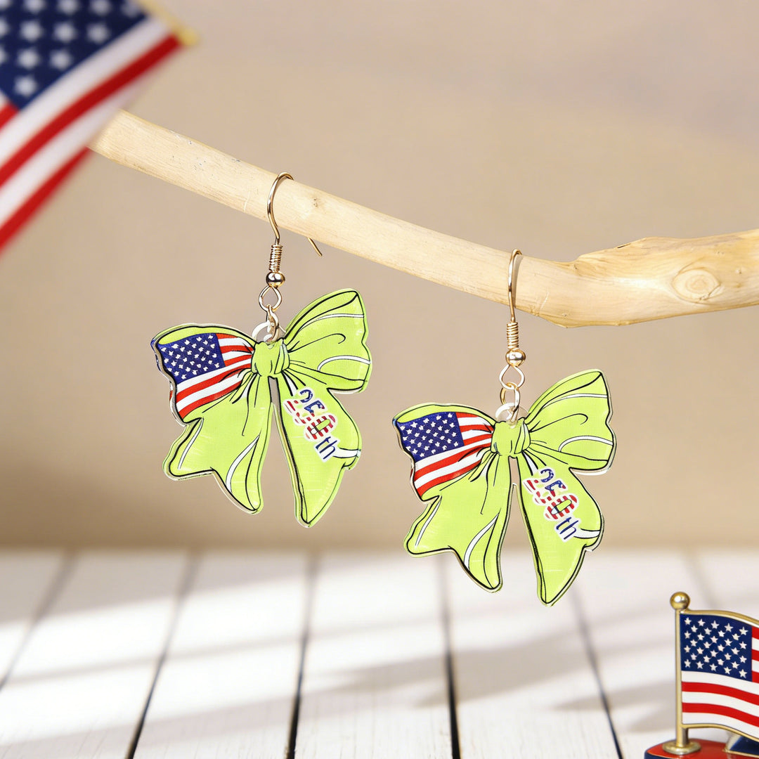 Ladies nan statement earrings with bow shape and American flag pendant Bowlift