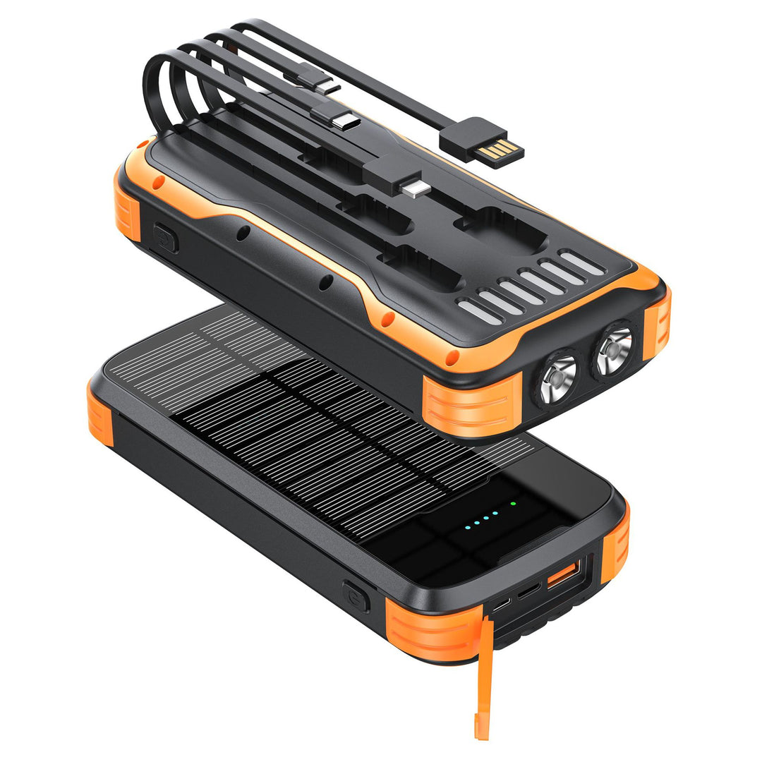 Robust Solar Powerbank with Integrated Flashlight and Multifunctional Charging Connection Bowlift