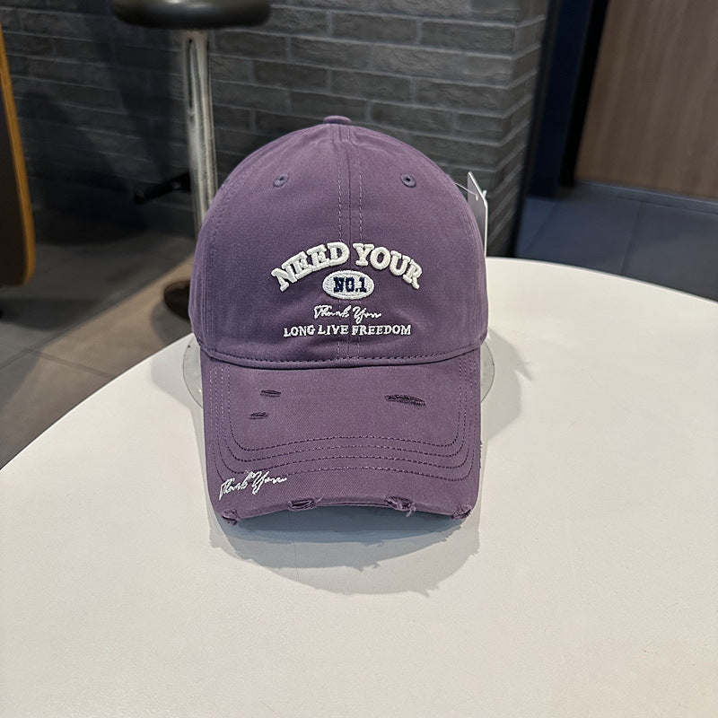 Men's Distressed Cotton Embroidered Baseball Cap Bowlift