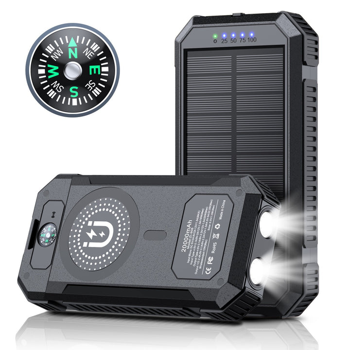 Portable Solar Power Bank with LED Light and Compass Bowlift