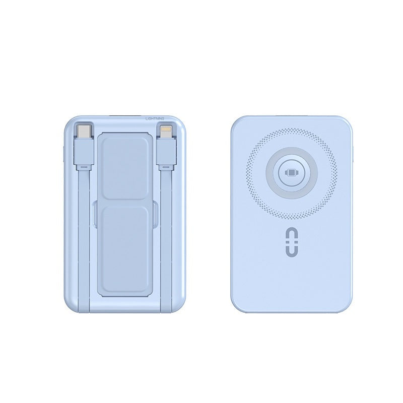Portable power bank with integrated Qi charging function and magnetic connection Bowlift