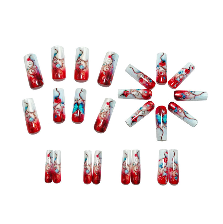 Artificial nails with floral 3D applications and glitter accents Bowlift