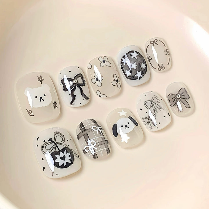 Cute Character-Designed Press-On Nail Art Set