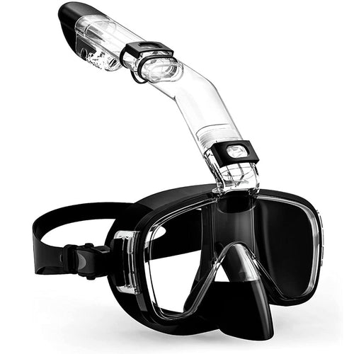 Diving mask with visibility protection and flexible snorkel Bowlift