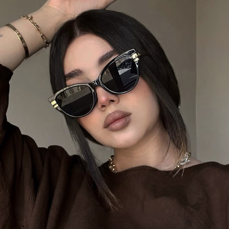 Ladies Cat-Eye Sunglasses with Elegant Plastic Frame and Golden Accents Bowlift