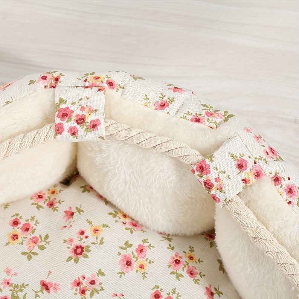 Floral Print Plush Dog Bed