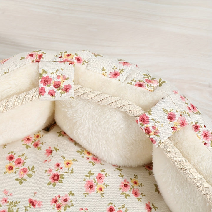 Floral Print Plush Dog Bed