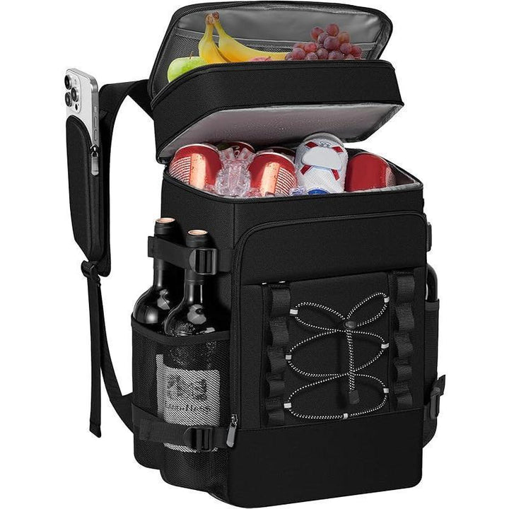 Unisex insulated cooling backpack with bottle holder, organizer pocket and padded carrying comfort Bowlift