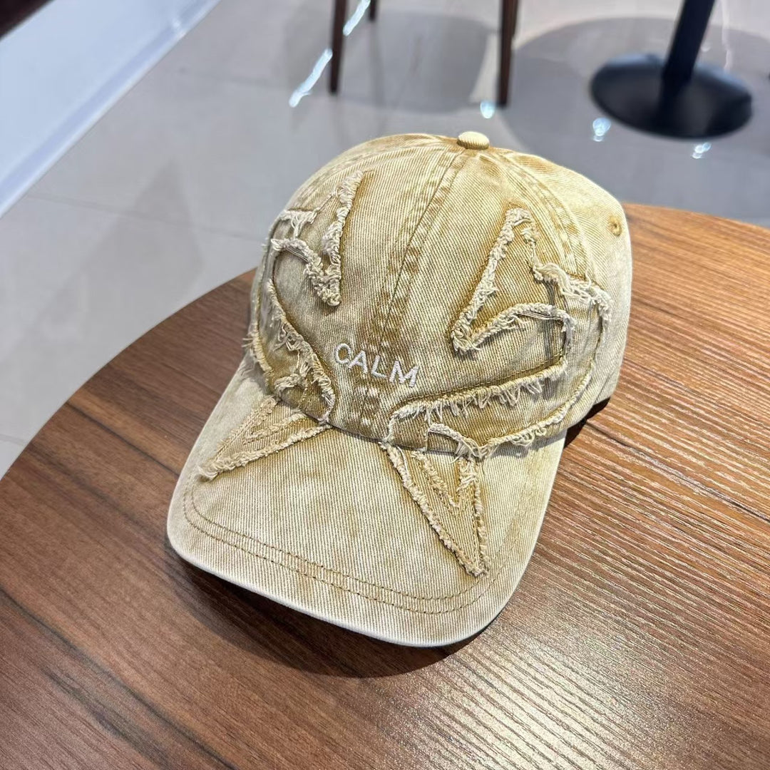 Unisex Distressed Denim Embroidered Cap Bowlift
