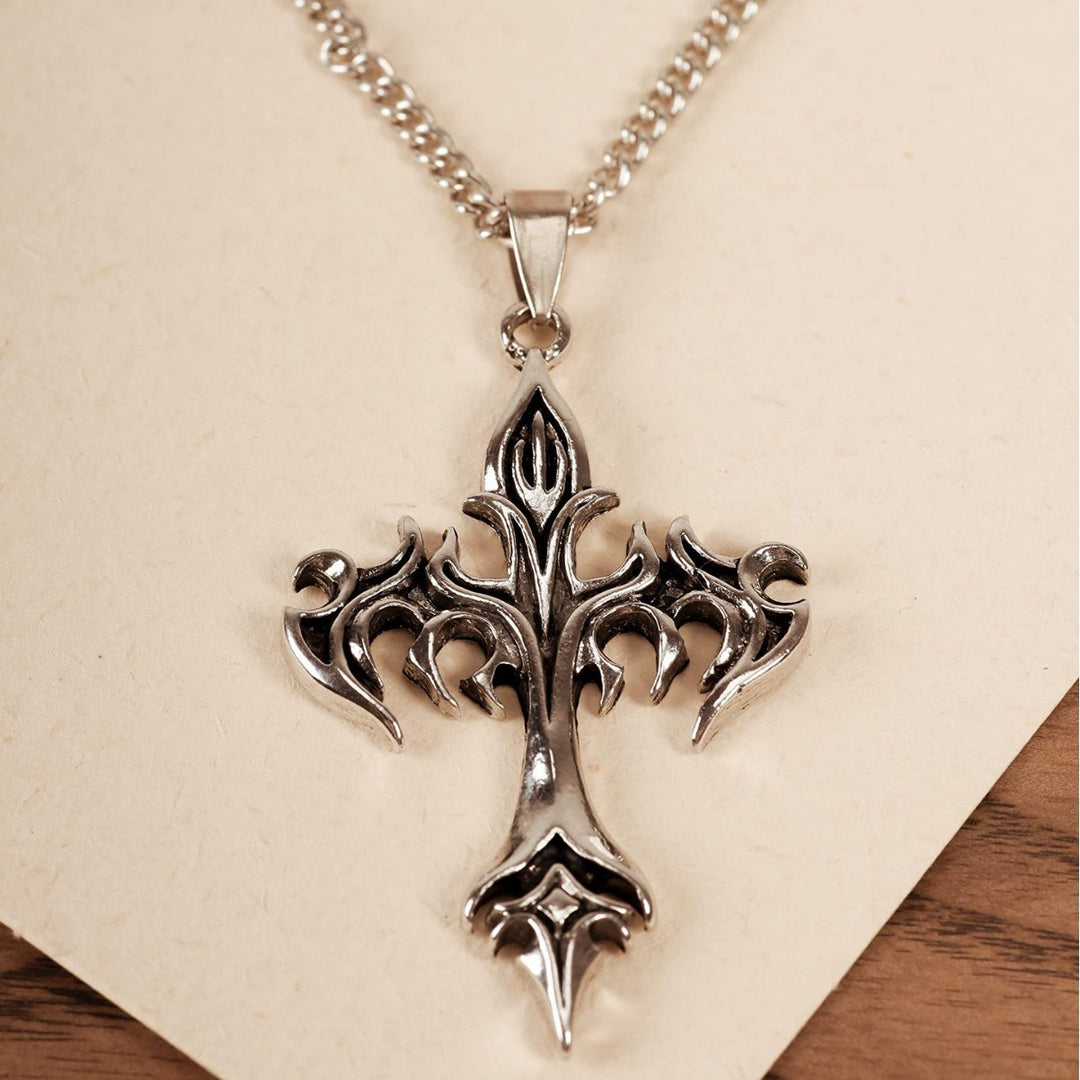 Layered Chain Cross Pendant Necklace Bowlift
