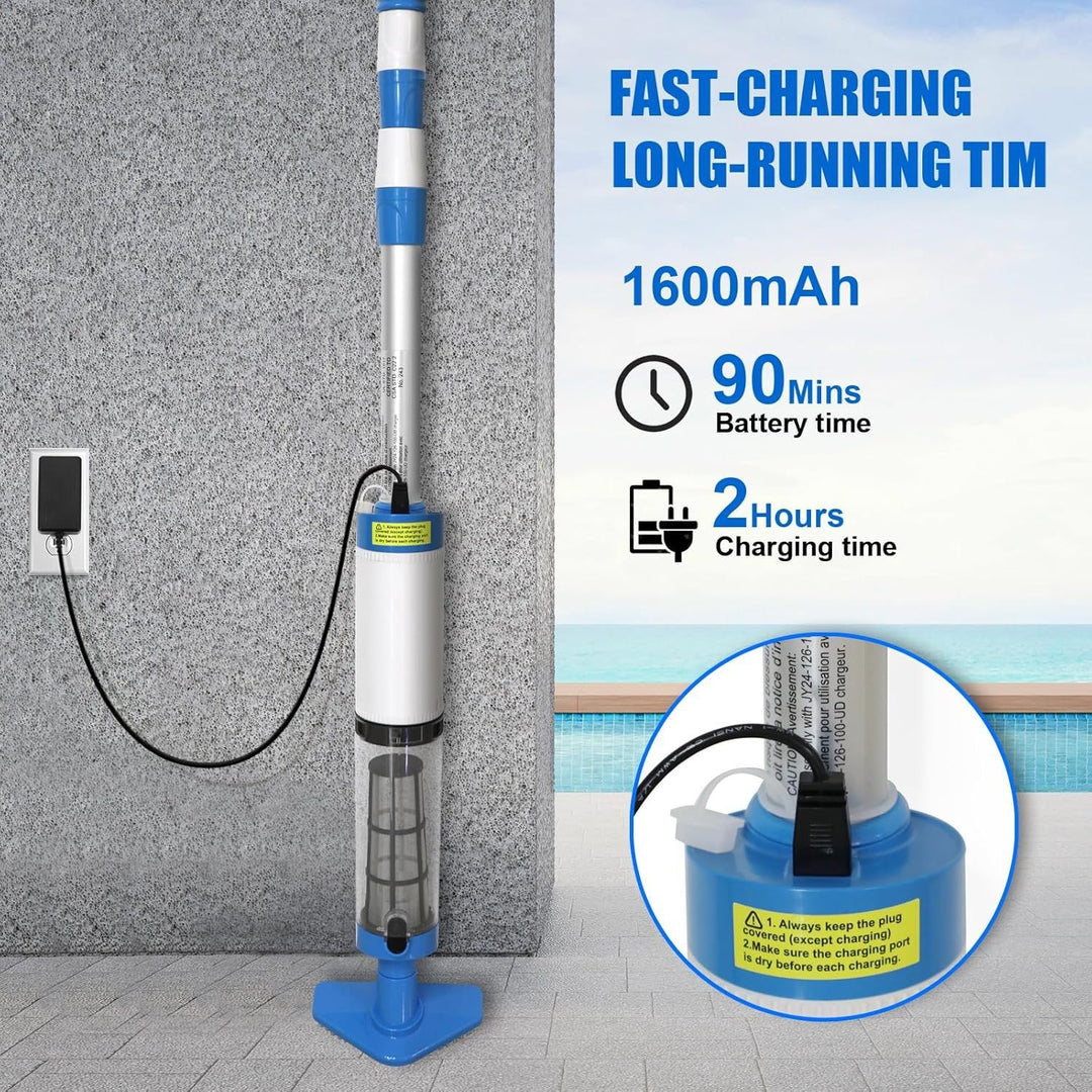 Rechargeable handheld pool vacuum kit with interchangeable brush heads and telescopic pole Bowlift