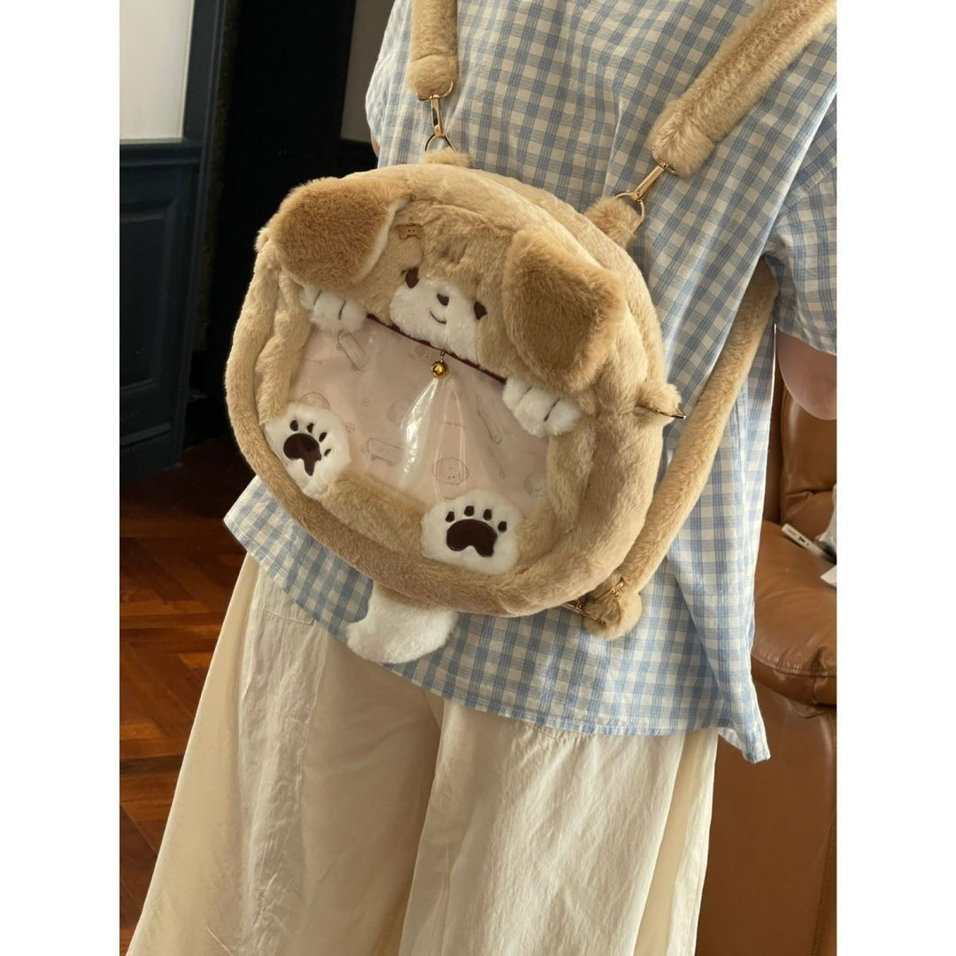 Plush Shoulder Bag with Dog Motif Bowlift