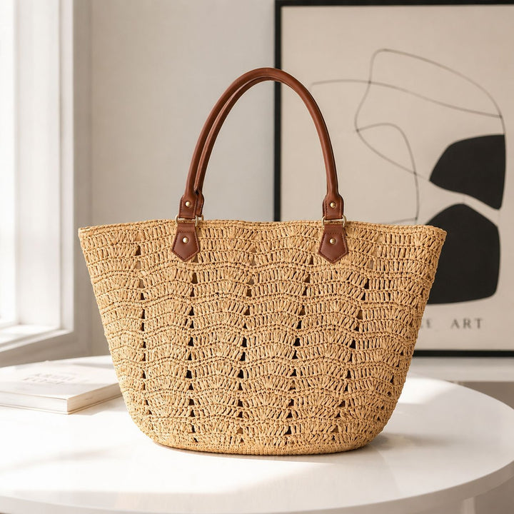 Beach chair bag with braided design and comfortable leather handles Bowlift