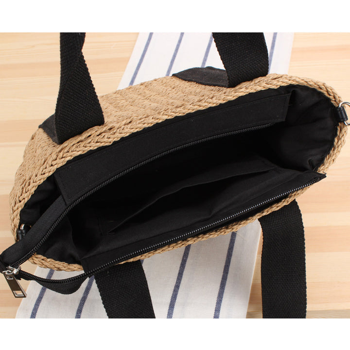 Elegant Braided Handbag with Contrasting Shoulder Straps Bowlift
