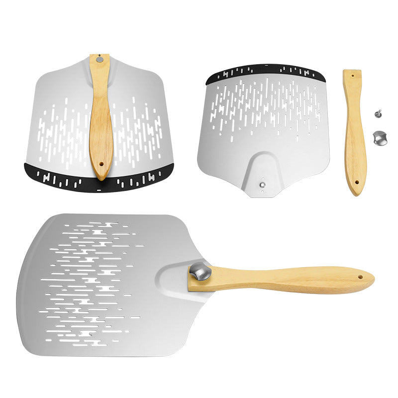 Perforated Stainless Steel Pizza Peel with Ergonomic Wooden Handle Bowlift
