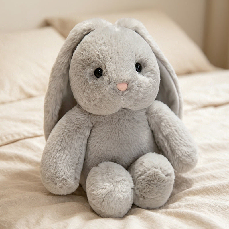 Plush Sitting Bunny Comforter Toy with Dropped Ears Ultra-Soft Faux-Fur and Bean-Fill Base Bowlift