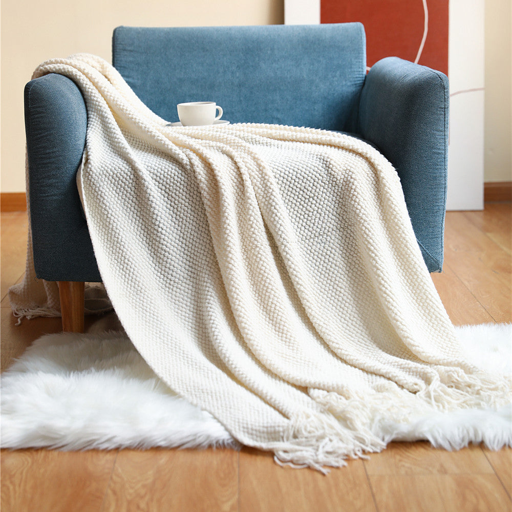 Textured Fringe Throw Blanket Bowlift