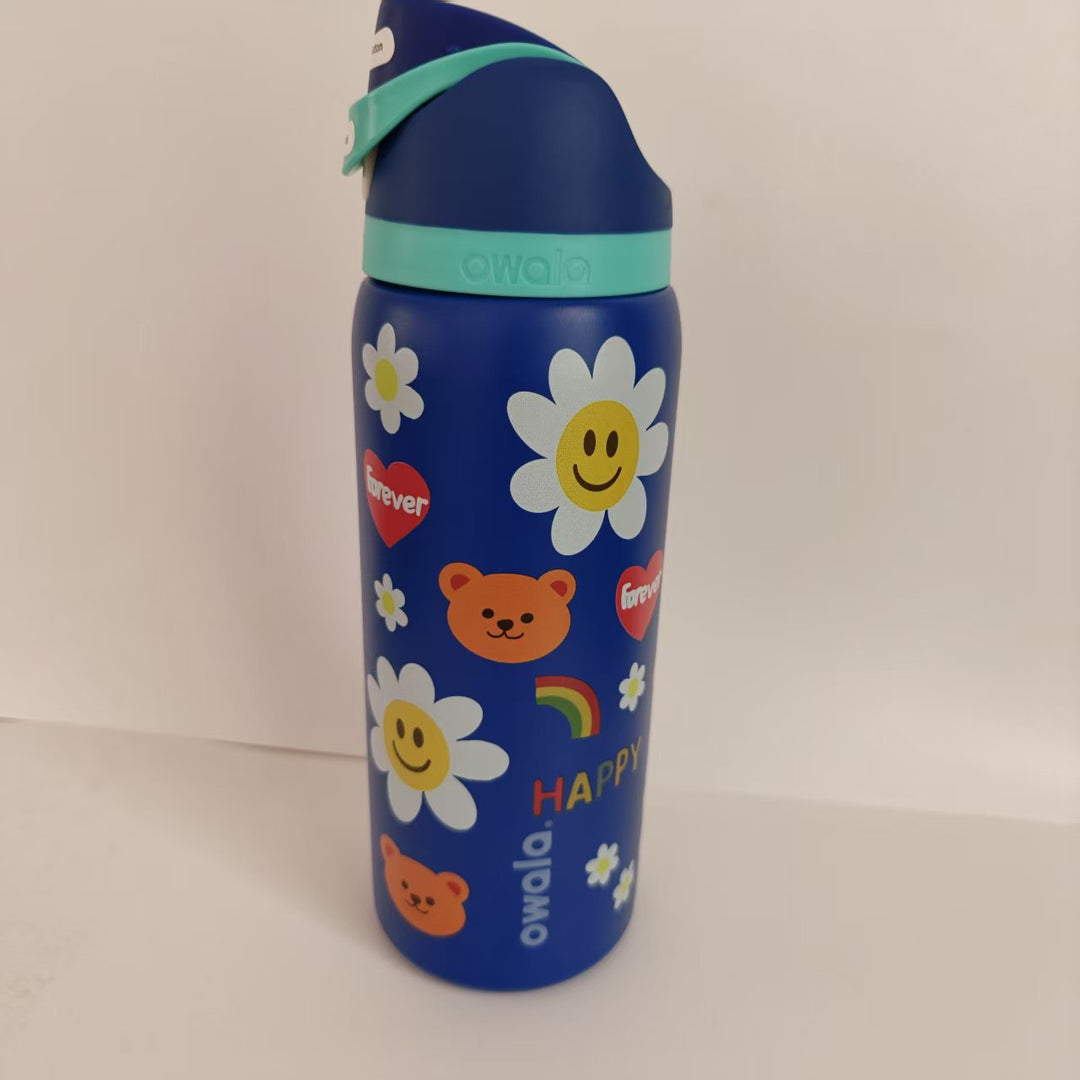 Double-Wall Vacuum Insulated Stainless Steel Travel Bottle With Flip Straw Leakproof Lid And Character Print