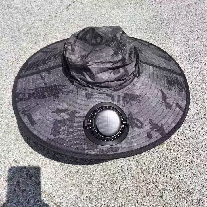 Ventilated outdoor fishing hat with two rechargeable fans, waterproof material and adjustable chin strap Bowlift