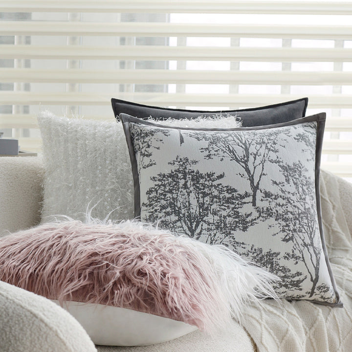 Square decorative cushion cover with finely woven tree jacquard and velvety piping Bowlift