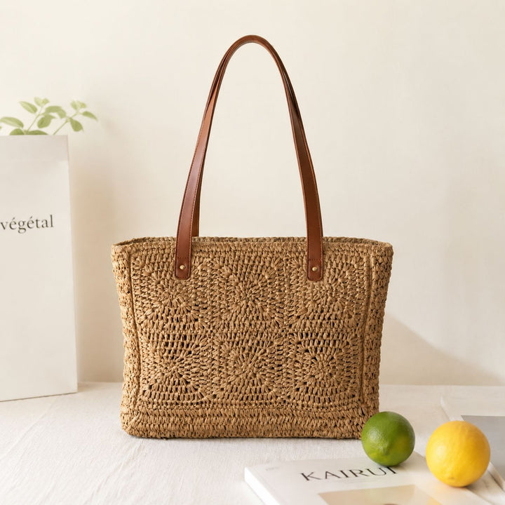 Braided jute bag with leather handles Bowlift