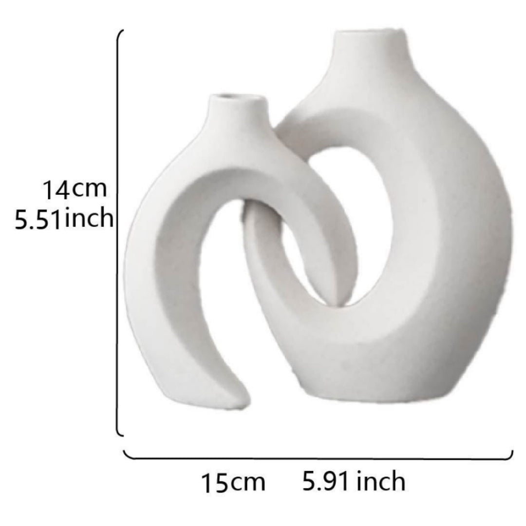 Modern Sculptural Hollow-Ring Ceramic Tabletop Vase Set With Minimalist Asymmetrical Silhouette