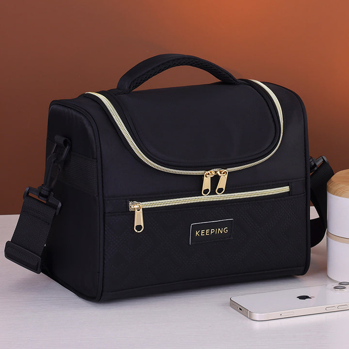 Cosmetic transport bag with insulated interior and practical compartments Bowlift