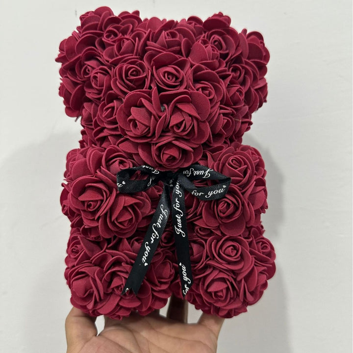 Handcrafted Foam Rose Teddy Bear Gift Sculpture With Satin Ribbon
