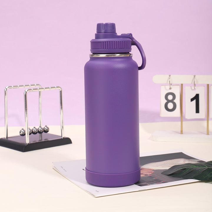 Insulated Stainless Steel Wide-Mouth Sport Bottle With Twist-Lock Spillproof Cap And Silicone Base