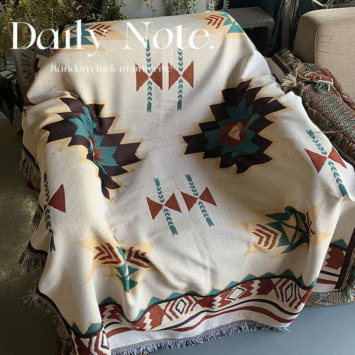 Graphic Jacquard Woven Fringe Throw Blanket With Cartoon Pop-Art Pattern